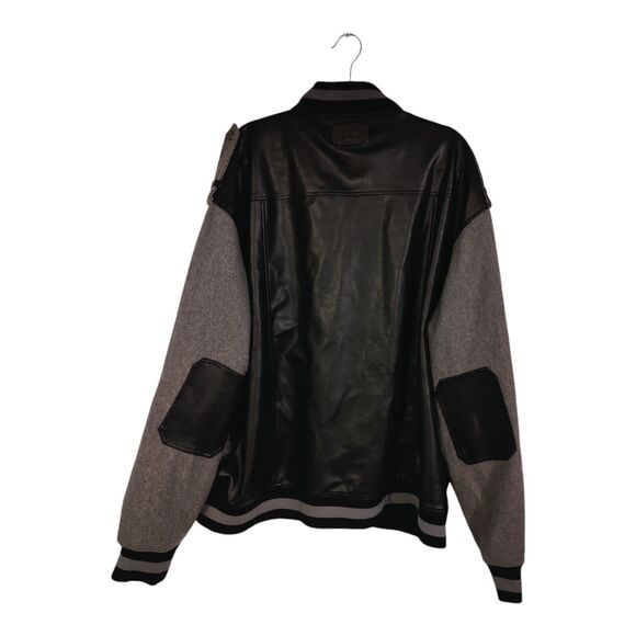 Bare Fox Jacket Men's Extra Large Black Gray Fleece Sleeves Varsity Snap Up 4XL - Picture 3 of 16